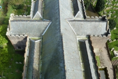 Close view of church roof from tower.