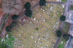 Grave Yard from the tower, note the lines of headstones.
